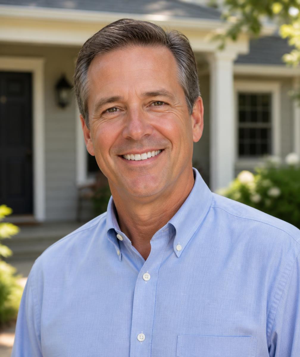 Cory Wallberg, founder of Rightsize Senior Care Advisors, smiling outside a suburban home